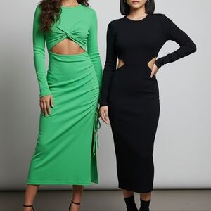 Green and Black Cutout Midi Dresses Bundle Of 2 Bodycon Dresses
